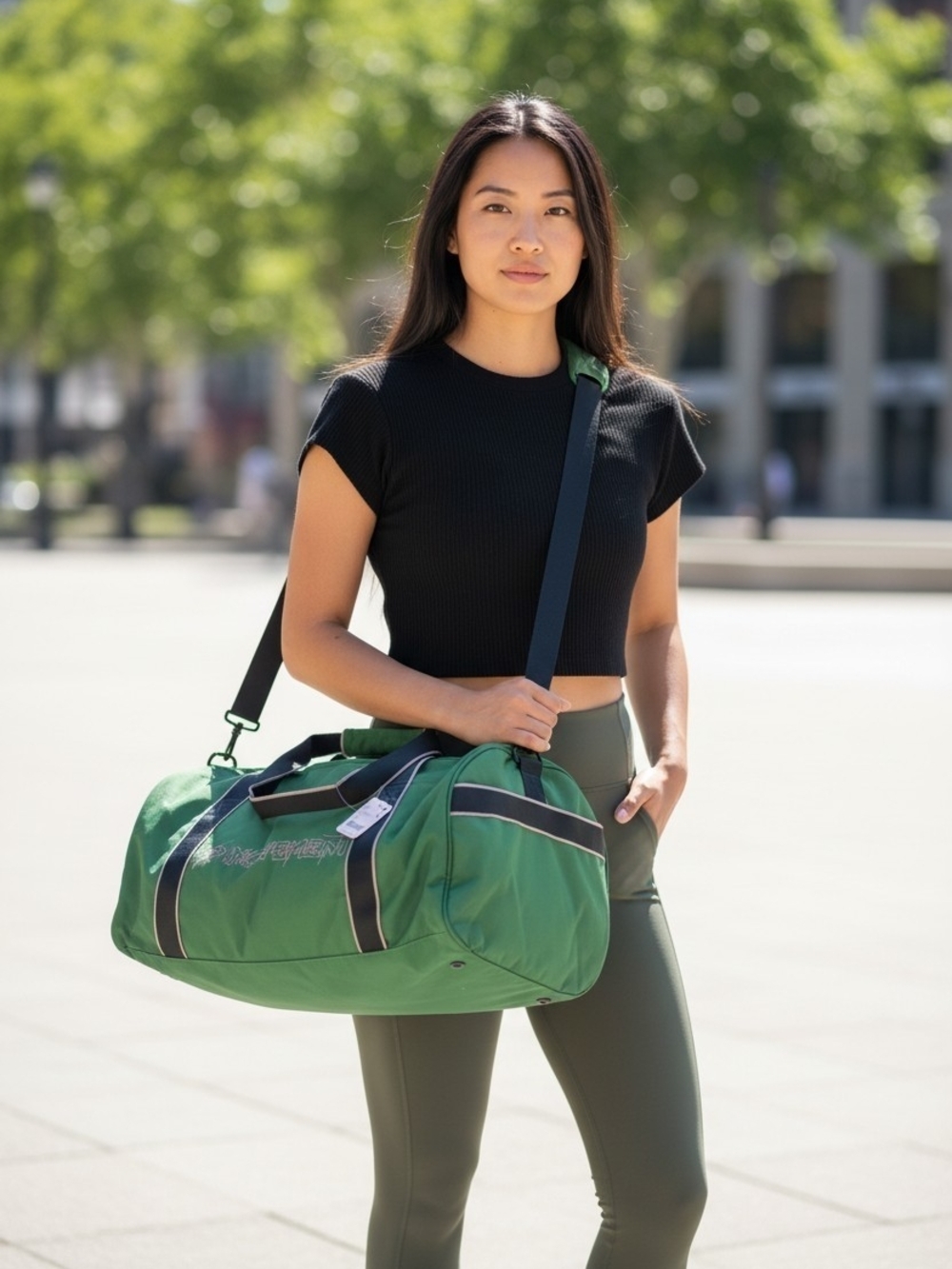 Free People Green Duffel Bag with Black Accents